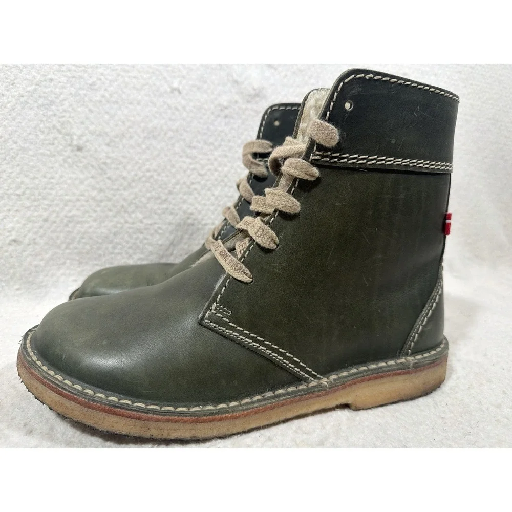 Duckfeet Faborg Size 45 Green Leather Sherpa Lined Boots Danish Heritage